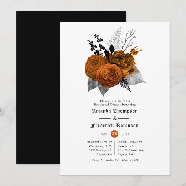 Vintage Black & Orange Halloween Rehearsal Dinner Invitation (Front/Back)