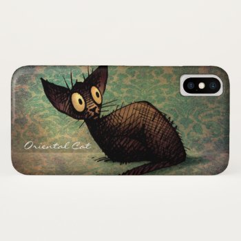 Vintage Black Oriental Shorthair Cat Iphone X Case by StrangeStore at Zazzle