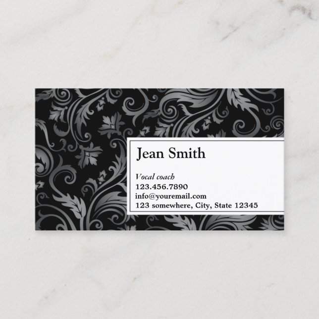 Vintage Black Ornament Vocal Coach Business Card (Front)