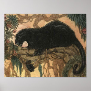 Vintage Black Panther Cat Poster