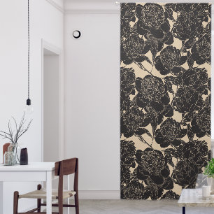 Vintage Black Peony floral Blackout Curtains