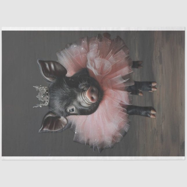 Vintage Black Pig Pink Tutu Decoupage  Tissue Paper (Front)