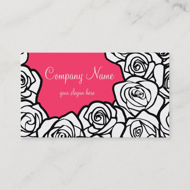 Vintage black, pink and white roses Business Card (Front)