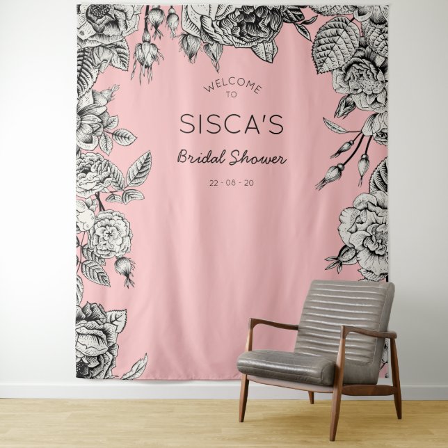 Vintage Black Pink Bridal Shower Backdrop Photo (In Situ)