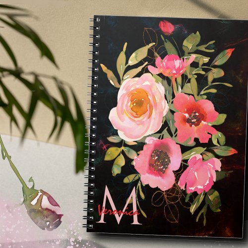 Vintage Black Pink Floral Notebook