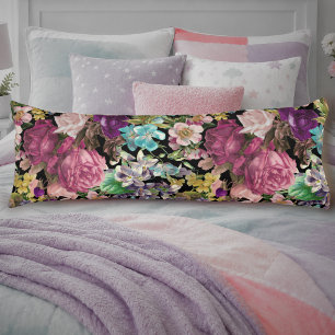 Vintage Black Pink Shabby Chic Roses Pattern Body Pillow