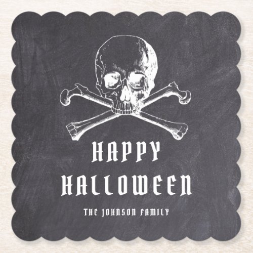 Vintage Black Pirate Skull  Bones Halloween Paper Coaster