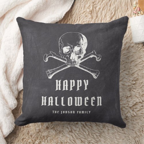 Vintage Black Pirate Skull  Bones Halloween Throw Pillow