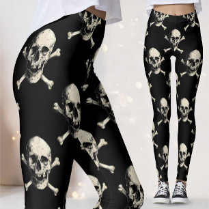 Vintage Black Pirate Skull Crossbones Jolly Roger Leggings