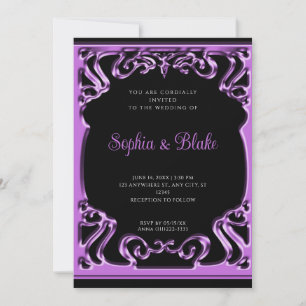Vintage Black & Purple Elaborate Art Deco Wedding Invitation