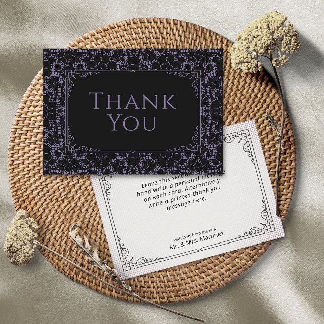 Vintage Black & Purple Faux Lace Thank You Card (Creator Uploaded)