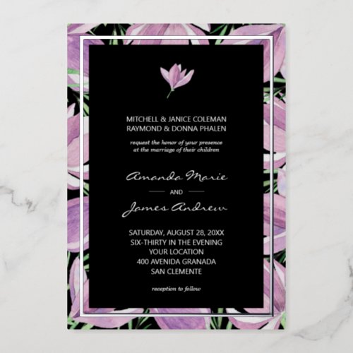 Vintage Black Purple Floral Wedding Invitations
