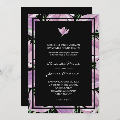 Vintage Black Purple Floral Wedding Invitations