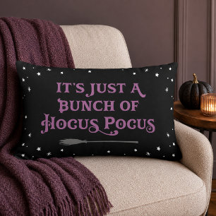 Vintage Black Purple Hocus Pocus Witch Broom Lumbar Pillow