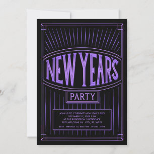 Vintage Black Purple New Years Eve Party Invitation