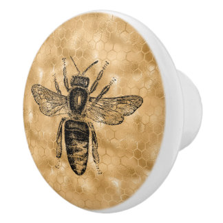 Vintage Black Queen Bee Honeycomb Ceramic Knob