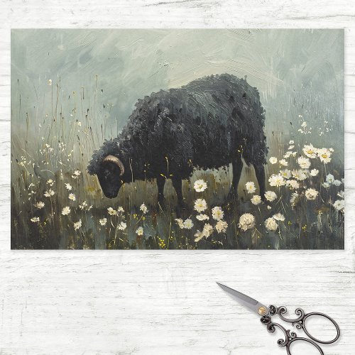 Vintage Black Ram Oil Painting Decoupage Tissue Paper