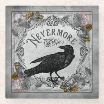 Vintage Black Raven Nevermore Halloween Glass Coaster by DP_Holidays at Zazzle