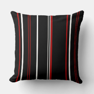 Vintage Black Red and White Stripes Throw Pillow