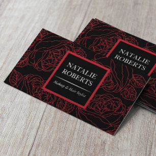 Vintage Black Red Floral Line Art Beauty Salon Spa Business Card