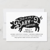 Vintage Black Red Pig Baby-Q BBQ Baby Shower Invitation (Front)