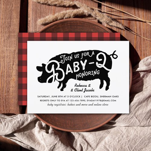 Vintage Black Red Pig Baby_Q BBQ Baby Shower Invitation