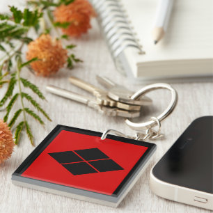 Vintage Black Red Takeda Japan Mon Oriental Art Keychain