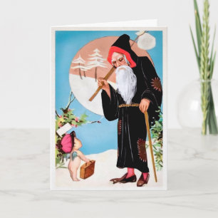 Vintage Black Robed Santa Holiday Card
