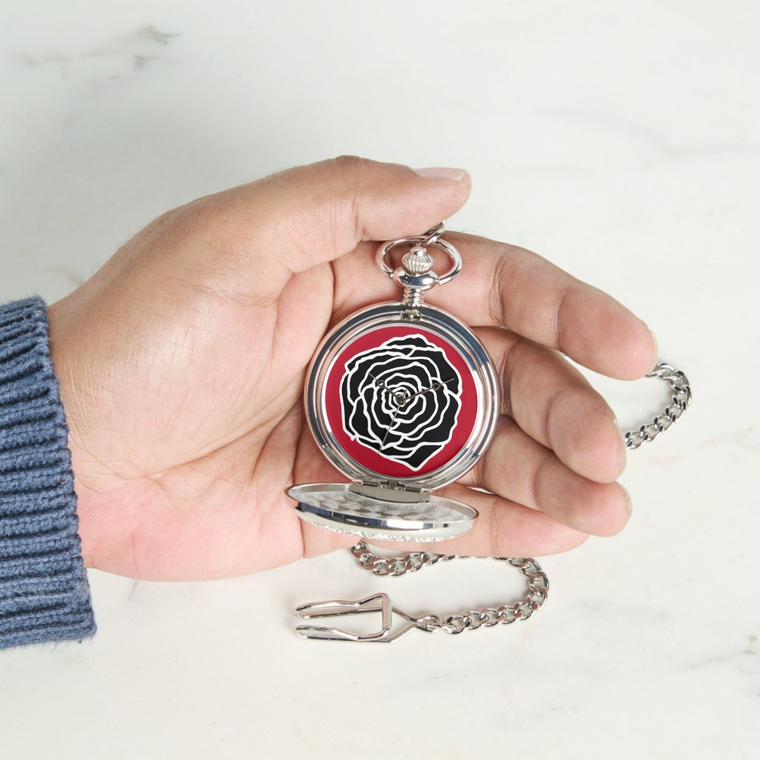 Vintage Black Rose Pocket Watch Gift (Hand)