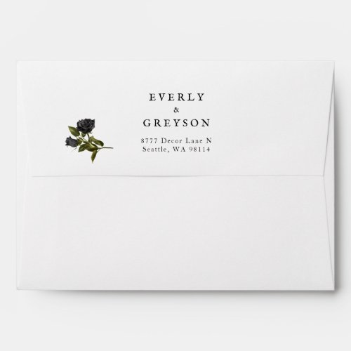 Vintage Black Rose Return Address White Envelope