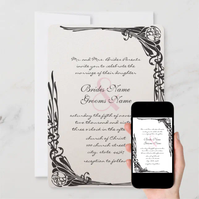 Vintage Black Rose Wedding Invitation | Zazzle