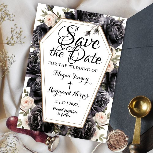 Vintage Black Roses Coffin  Gothic Save The Date Invitation