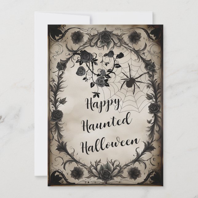 Vintage Black Roses Halloween Invitation (Front)