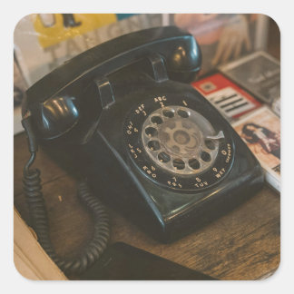 Vintage Black Rotary Phone Square Sticker