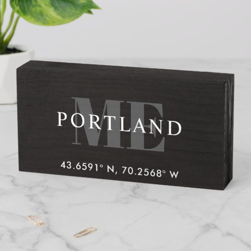 Vintage Black Rustic Farmhouse City Coordinates Wooden Box Sign