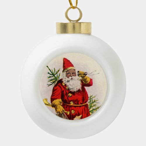Vintage Black Santa Ceramic Ball Christmas Ornament