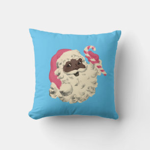 Vintage Black Santa Pink and Blue Throw Pillow