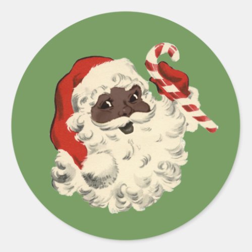Vintage Black Santa with Candy Cane Classic Round Sticker