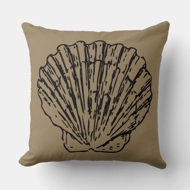 Vintage Black Seashell Art Throw Pillow (Front)