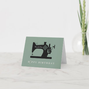 Vintage Black Sewing Machine Birthday Card Green
