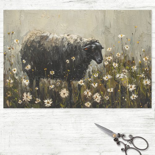 Vintage Black Sheep Oil Painting Decoupage Tissue Paper