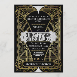 Vintage Black Silver Art Deco Wedding Invitations