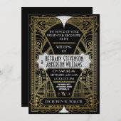 Vintage Black Silver Art Deco Wedding Invitations (Front/Back)