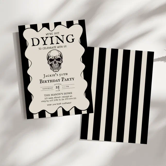 Vintage Black Skull  Halloween 50th Birthday Party Invitation