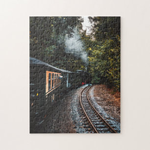 Vintage Black Steam Engine Train in Woods Jigsaw Puzzle