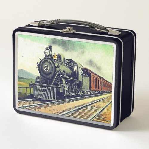 Vintage Black Steam Train  Metal Lunch Box