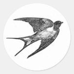Vintage Black Swallow Design Classic Round Sticker at Zazzle