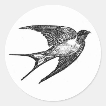 Vintage Black Swallow Design Classic Round Sticker by knottysailor at Zazzle