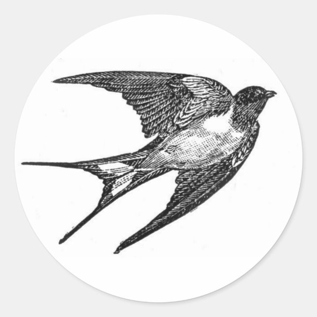 Vintage Black Swallow Design Classic Round Sticker (Front)