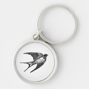 Vintage Black Swallow Design Keychain by knottysailor at Zazzle